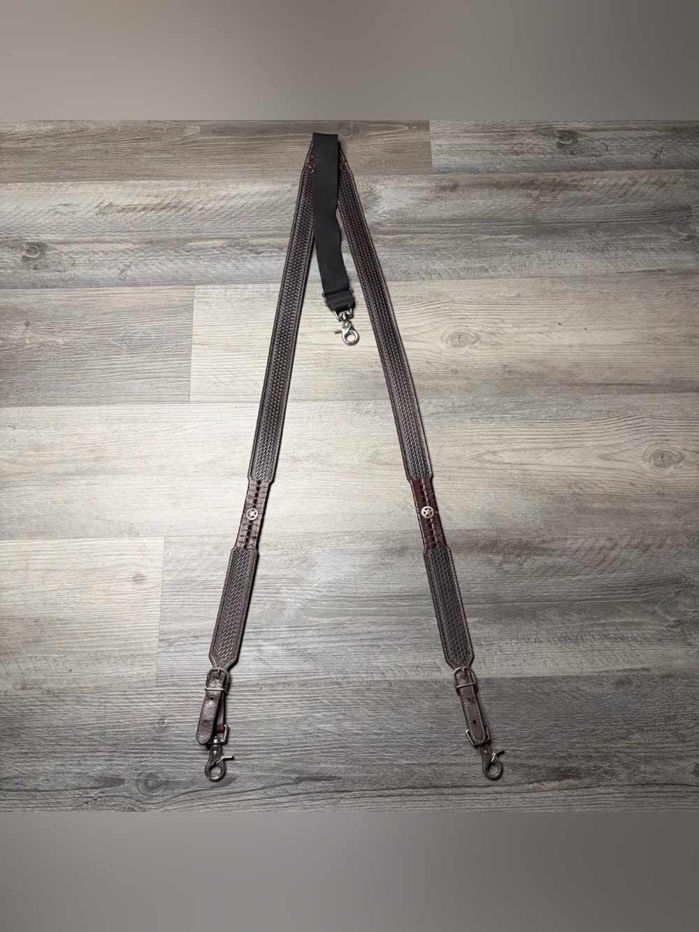 Nocona Belt Co. Size  XL Brown Leather Suspenders W/ Basket Weave & Stars